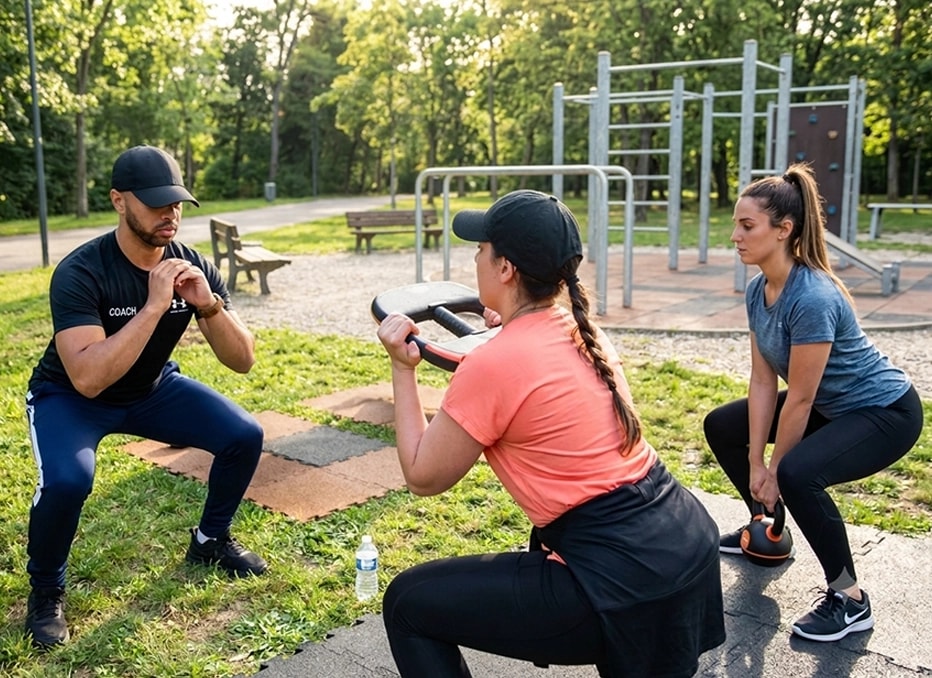 Séance de coaching en petit groupe en extérieur